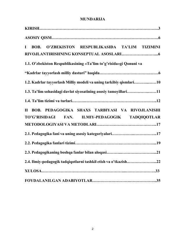 Mustaqil O'zbekiston talim tizimi