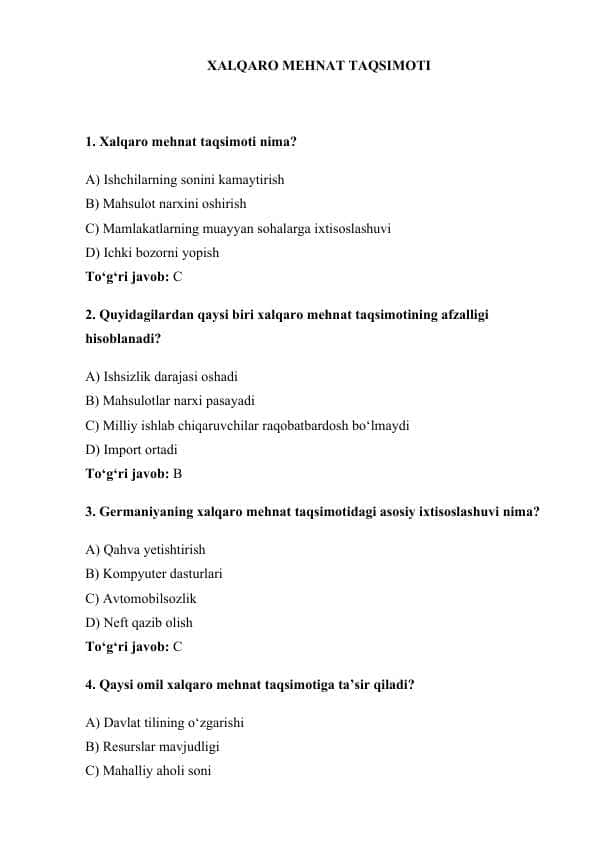 XALQARO MEHNAT TAQSIMOTI