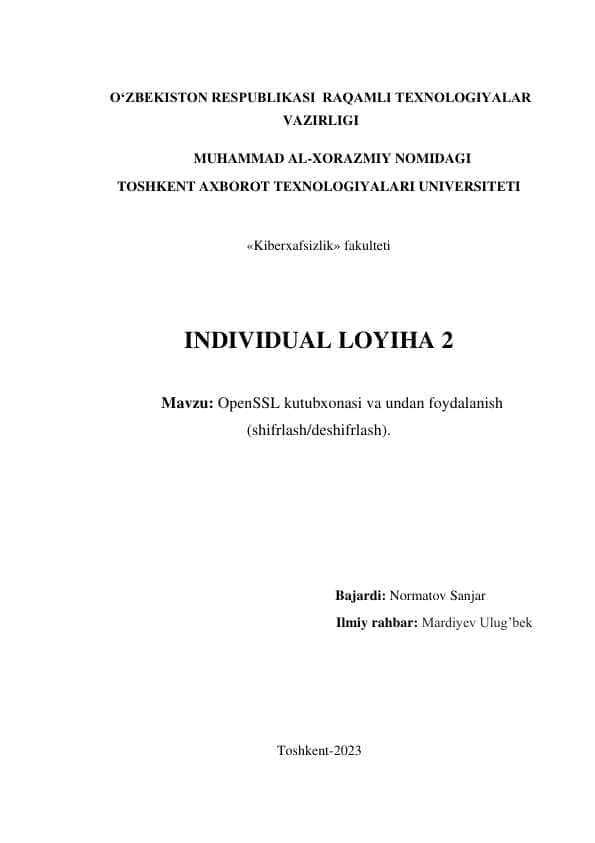 OpenSSL kutubxonasi va undan foydalanish (shifrlash/deshifrlash