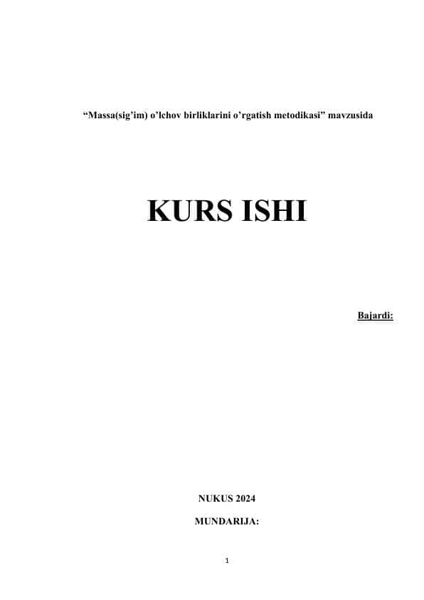 Massa(sig’im) o’lchov birliklarini o’rgatish metodikasi