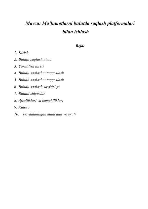 Ma’lumotlarni bulutda saqlash platformalari bilan ishlash