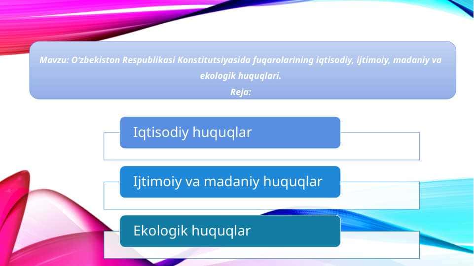 O‘zbekiston Respublikasi Konstitutsiyasida fuqarolarining iqtisodiy, ijtimoiy, madaniy va ekologik huquqlari
