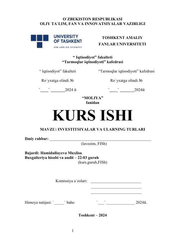 INVESTITSIYALAR VA ULARNING TURLARI