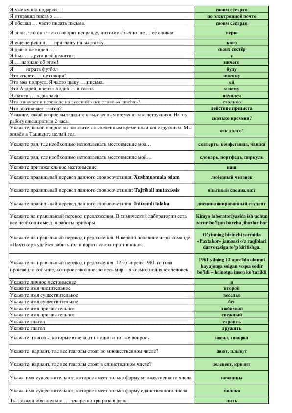 Rus tili test javoblari