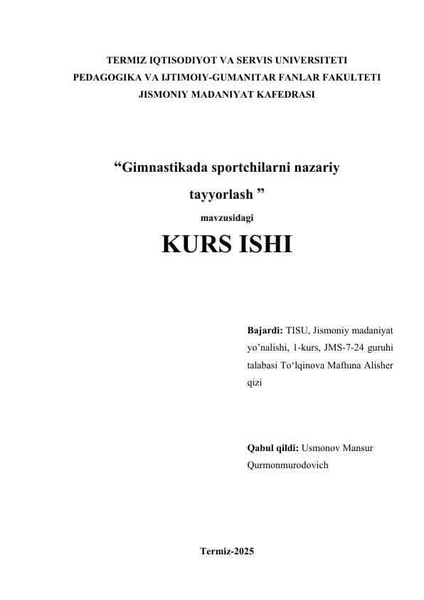 Gimnastikada sportchilarni nazariy tayyorlash