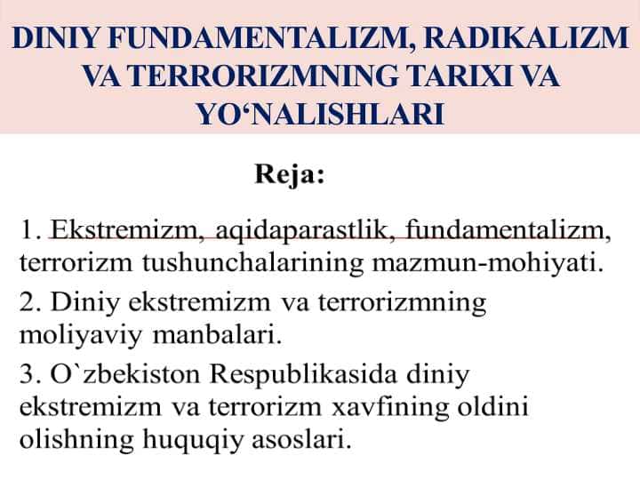 Diniy fundamentalizm, radikalizm va terrorizmning tarixi va yo‘nalishlari