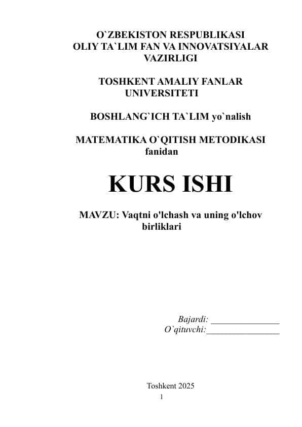 Vaqtni o'lchash va uning o'lchov birliklari