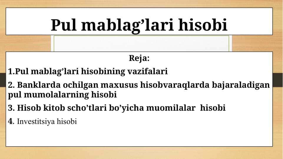 PUL OQIMLARI TAHLILI