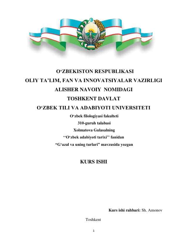 Kurs ishi . G'azal va uning turlari
