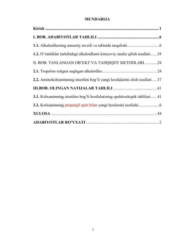 Alkaloidlarning umumiy tavsifi va tabiatda tarqalishi