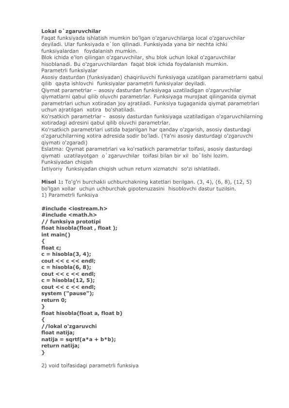 lokal va global o'zgaruvchilar