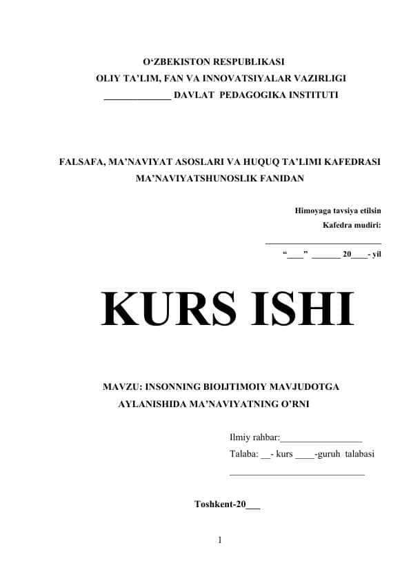 INSONNING BIOIJTIMOIY MAVJUDOTGA AYLANISHIDA MA’NAVIYATNING O’RNI