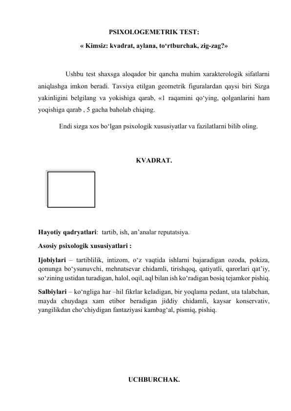 imtihonlar uchun psixologik testlar to'plami