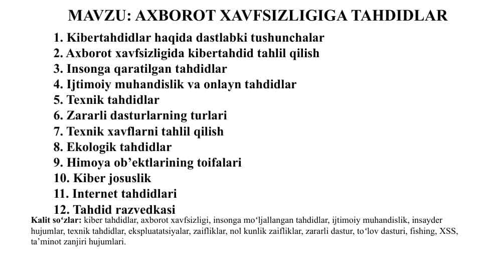 AXBOROT XAVFSIZLIGIGA TAHDIDLAR