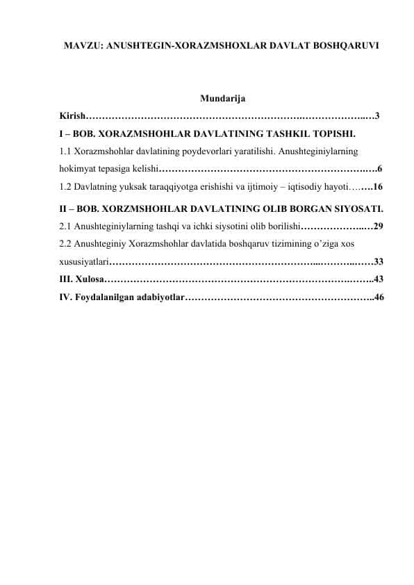 10. ANUSHTEGIN-XORAZMSHOXLAR DAVLAT BOSHQARUVI