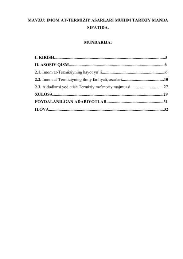 IMOM AT-TERMIZIY ASARLARI MUHIM TARIXIY MANBA SIFATIDA.IMOM AT-TERMIZIY ASARLARI MUHIM TARIXIY MANBA SIFATIDA.