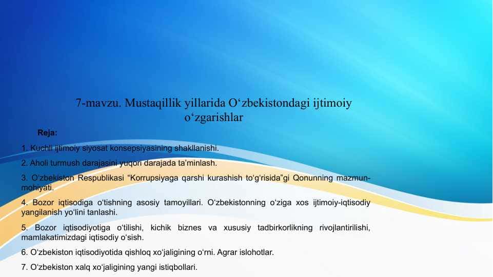 Mustaqillik yillarida O‘zbekistondagi ijtimoiy o‘zgarishlar