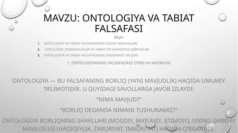 ANTALOGIYA VA TABIYAT FALSAFASI