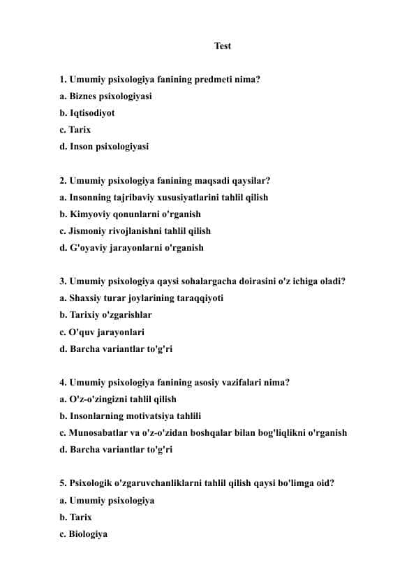 Ong va uning taraqqiyoti test