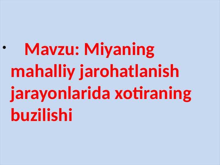 Miyaning mahalliy jarohatlanish jarayonlarida xotiraning buzilishi