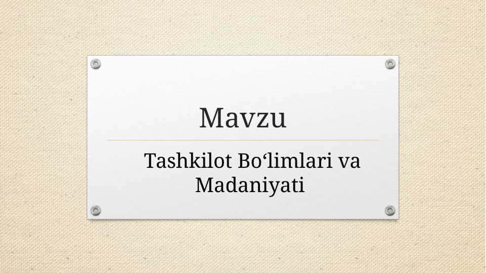Tashkilot Bo‘limlari va Madaniyati