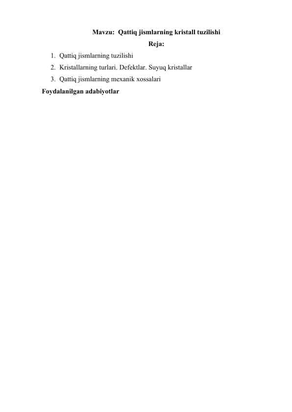 Qattiq jismlarning kristall tuzilishi