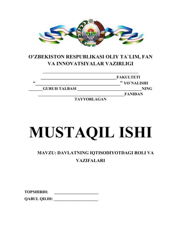 DAVLATNING IQTISODIYOTDAGI ROLI VA VAZIFALARI