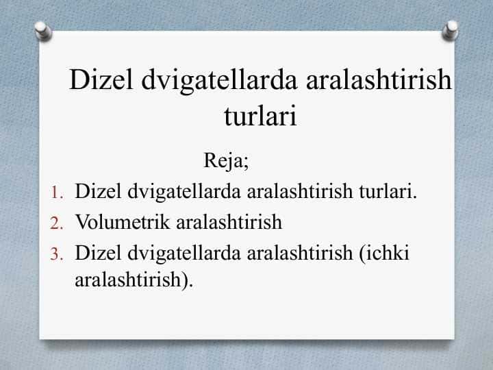 Dizel dvigatellarda aralashtirish turlari
