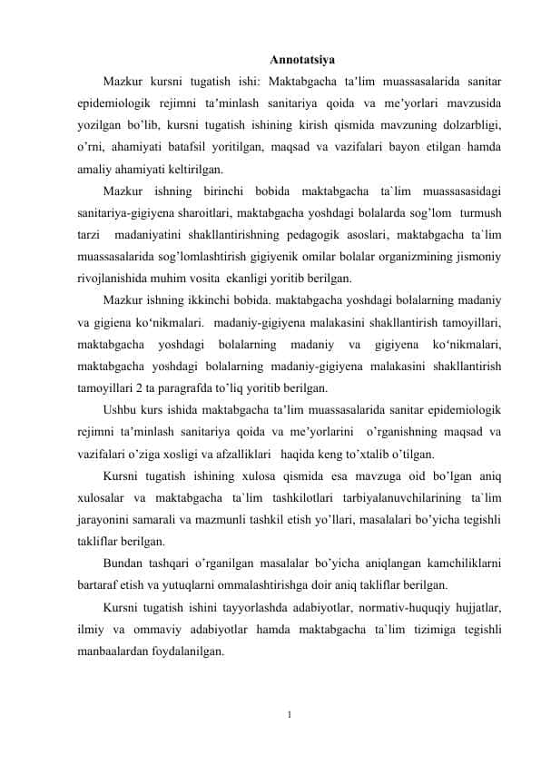 Maktabgacha taʼlim muassasalarida sanitar epidemiologik rejimni taʼminlash sanitariya qoida va meʼyorlari