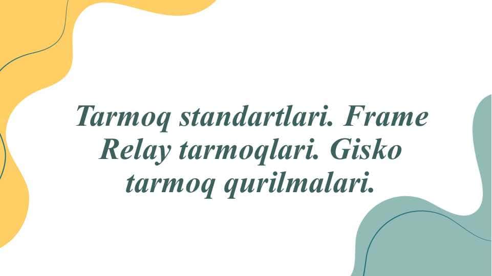 Tarmoq standartlari. Frame Relay tarmoqlari. Gisko tarmoq qurilmalari.