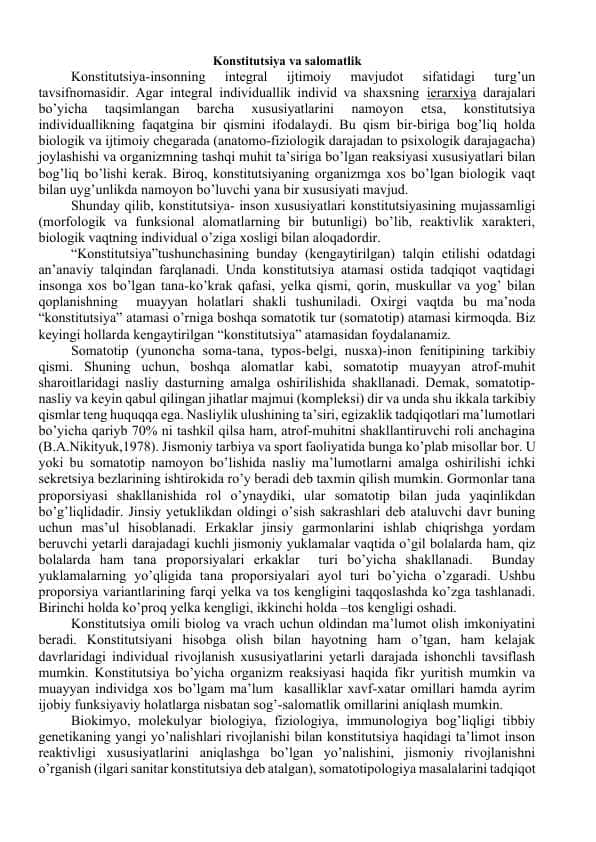 Konstitutsiya va salomatlik