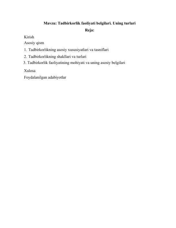 Tadbirkorlik faoliyati belgilari. Uning turlari.docx
