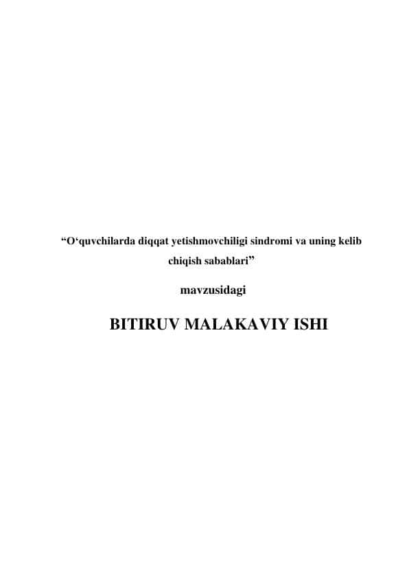 O‘quvchilarda diqqat yetishmovchiligi sindromi va uning kelib chiqish sabablari