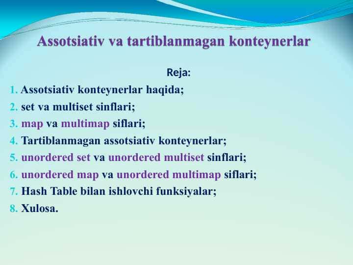 Assotsiativ va tartiblanmagan konteynerlar
