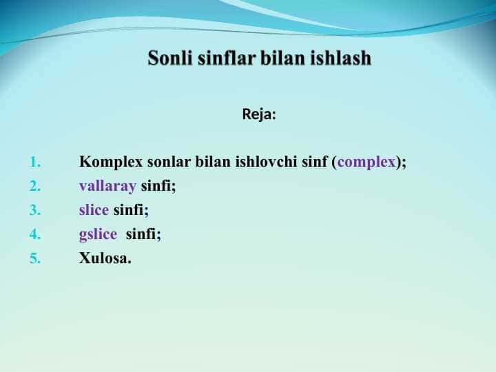 Sonli sinflar bilan ishlash
