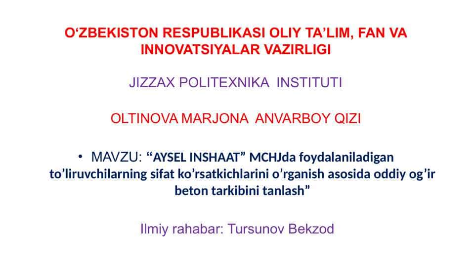 Oddiy ogʻir beton tarkibini tanlash