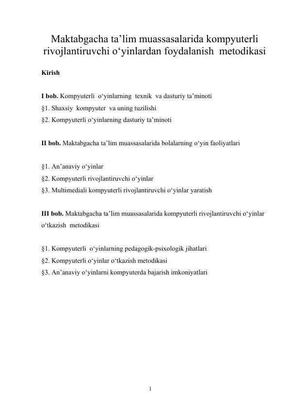 Maktabgacha ta’lim muassasalarida kompyuterli rivojlantiruvchi o‘yinlardan foydalanish metodikasi