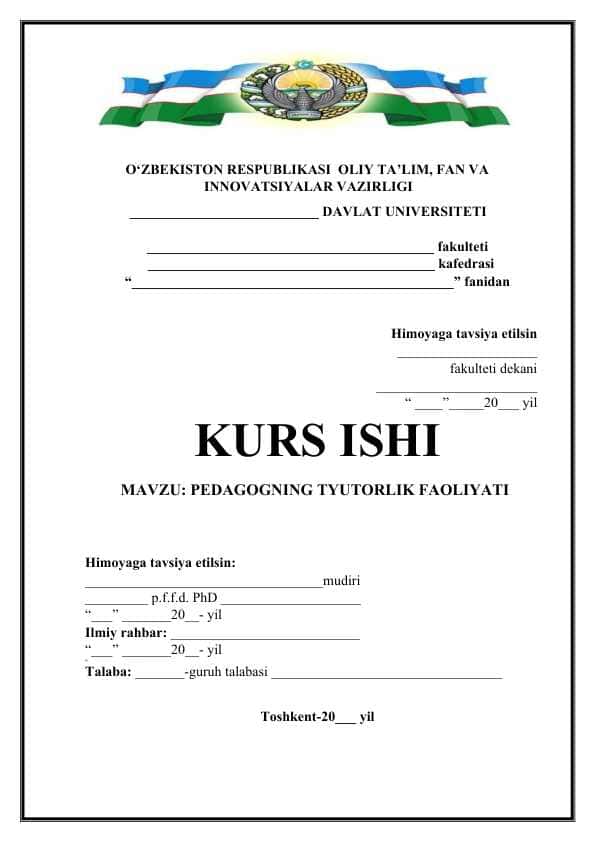 PEDAGOGNING TYUTORLIK FAOLIYATI