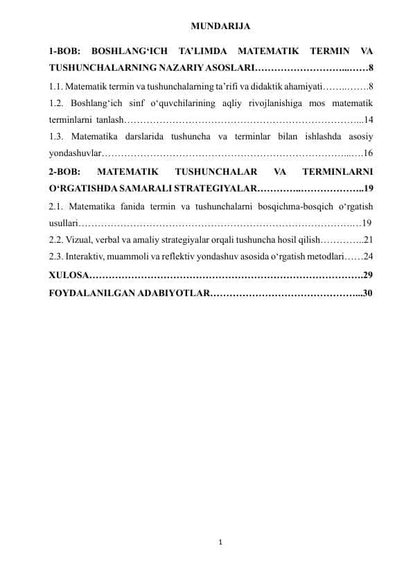 BOSHLANG‘ICH TA’LIMDA MATEMATIK TERMIN VA TUSHUNCHALARNING NAZARIY ASOSLARI