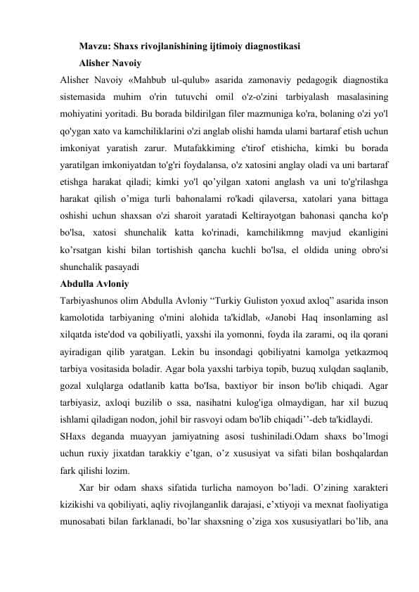 Shaxs rivojlanishining ijtimoiy diagnostikasi1