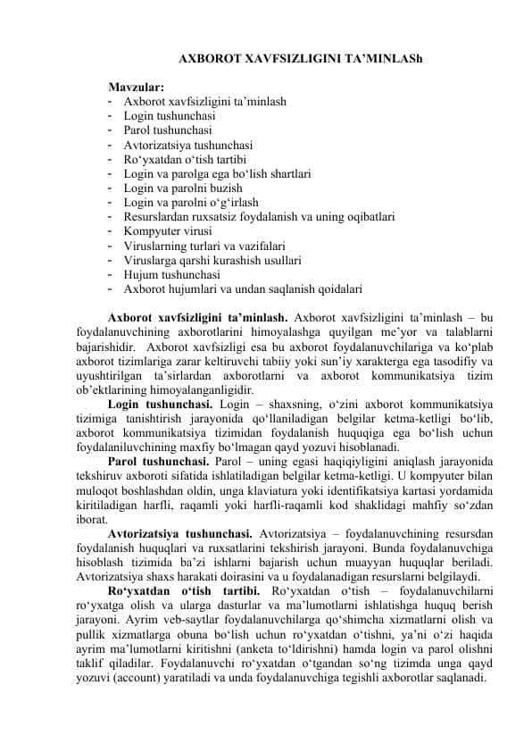 Axborot xavfsizligini ta’minlash