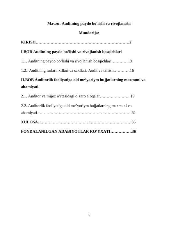 Auditning paydo bo'lishi va rivojlanishi