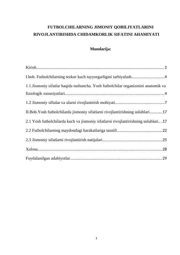 FUTBOLCHILARNING JIMONIY QOBILIYATLARINI RIVOJLANTIRISHDA CHIDAMKORLIK SIFATINI AHAMIYATI