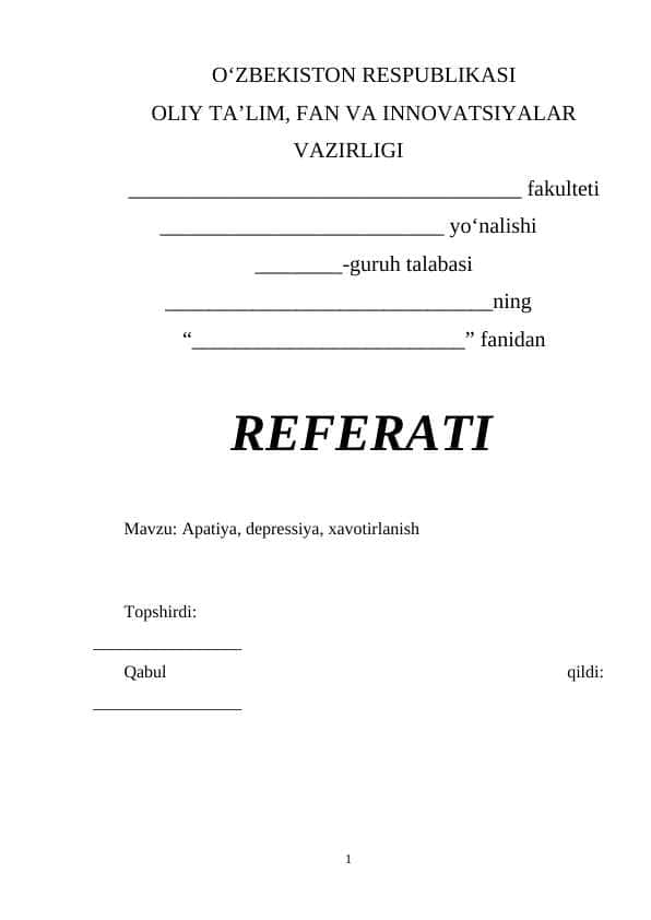 Apatiya, depressiya, xavotirlanish
