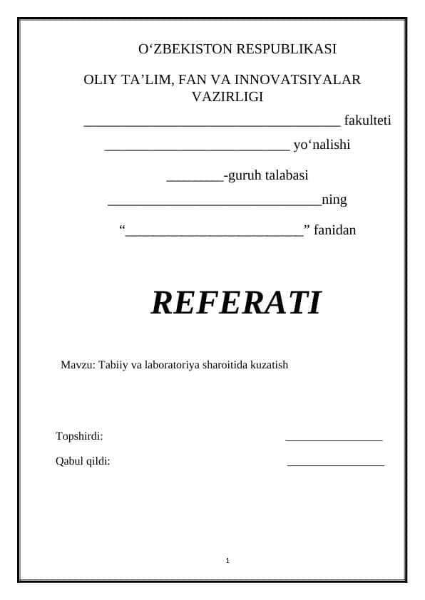 Tabiiy va laboratoriya sharoitida kuzatish