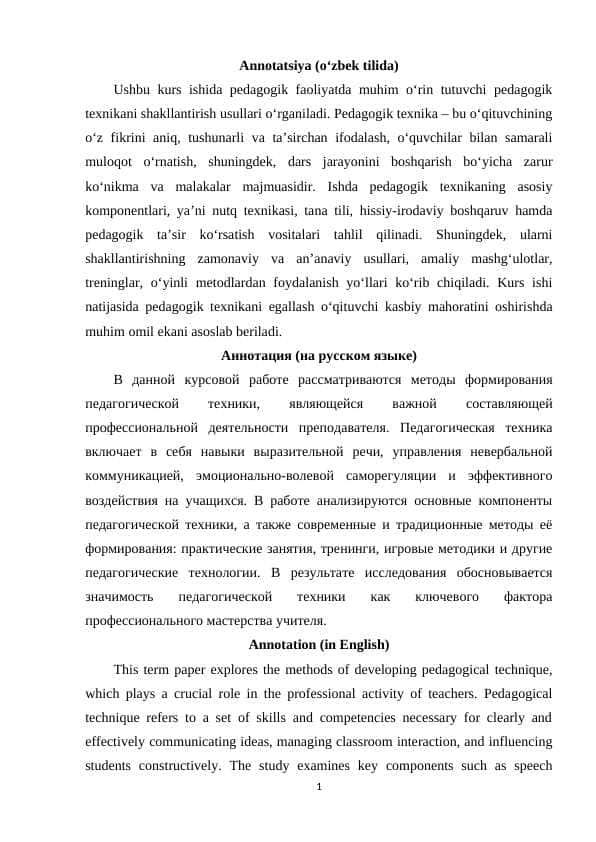Pedagogik texnikani shakllantirish usullari