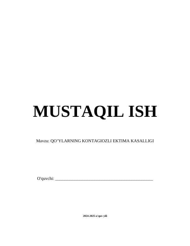 QO’YLARNING KONTAGIOZLI EKTIMA KASALLIGI