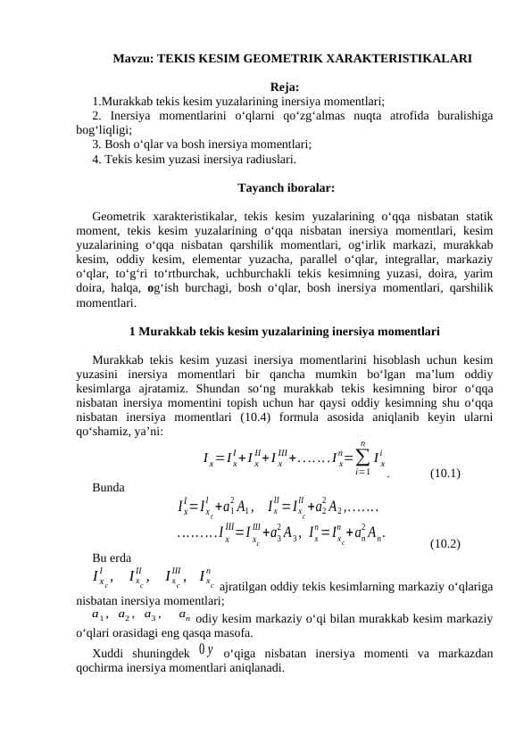 TEKIS KESIM GEOMETRIK XARAKTERISTIKALARI