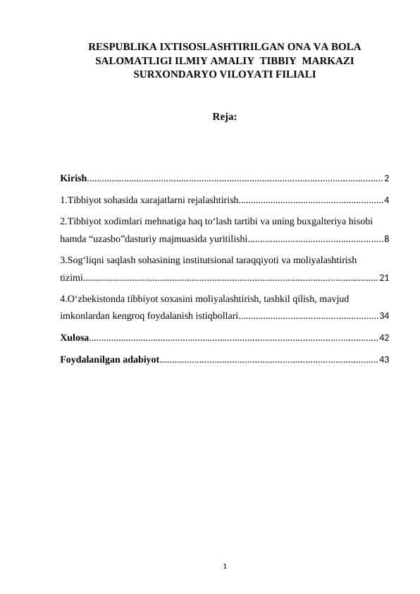 RESPUBLIKA IXTISOSLASHTIRILGAN ONA VA BOLA SALOMATLIGI ILMIY AMALIY TIBBIY MARKAZI SURXONDARYO VILOYATI FILIALI
