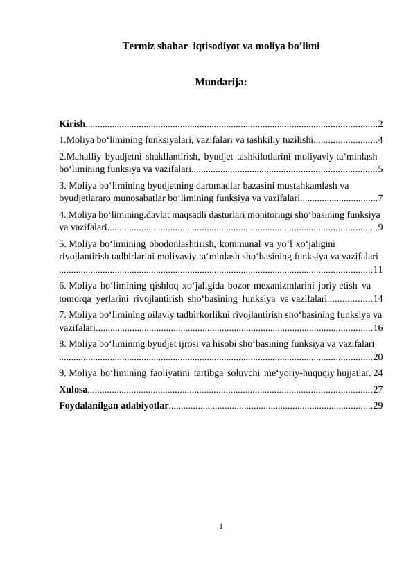 Termiz shahar iqtisodiyot va moliya bo’limi
